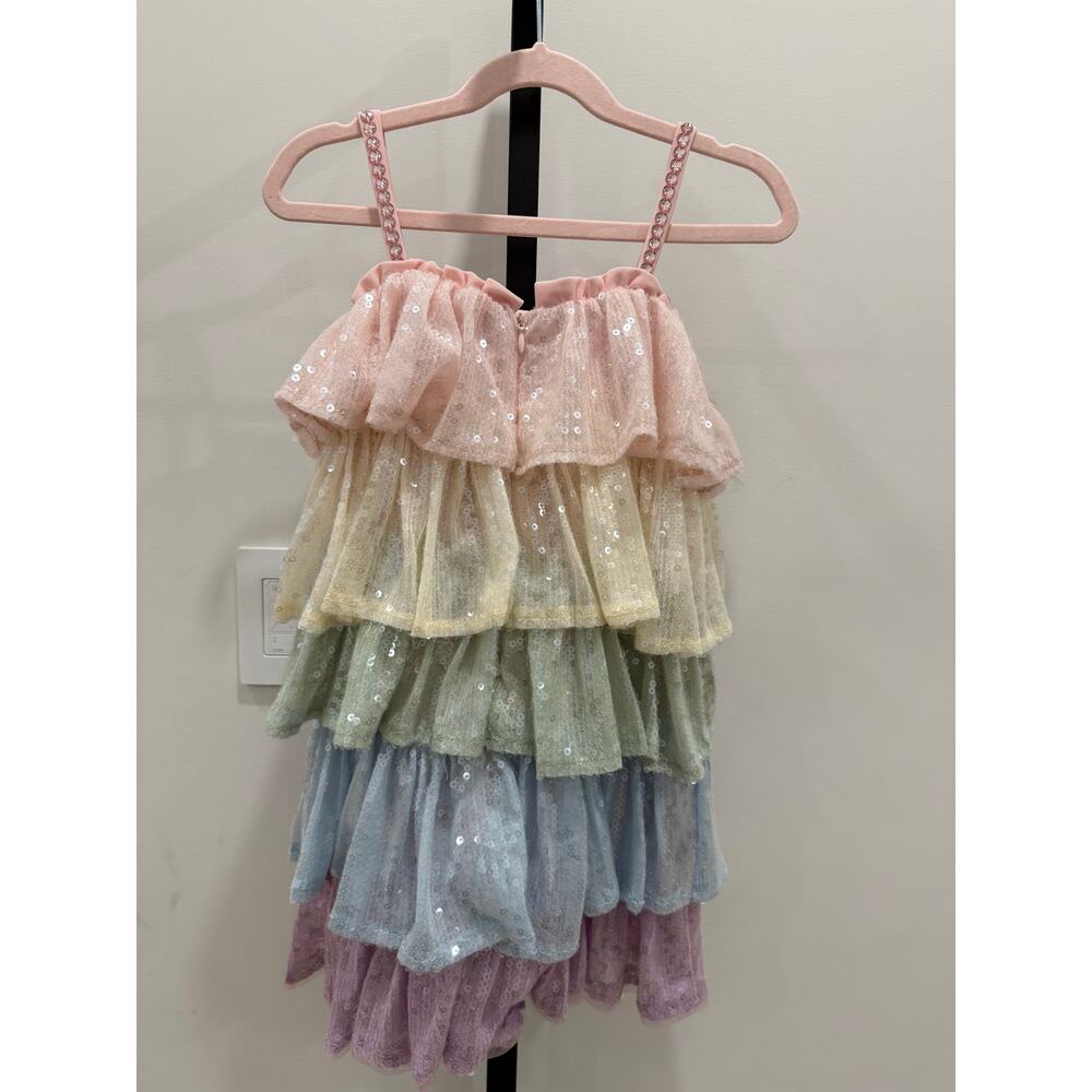 Lola + The Boys - NWT - Girls' Rainbow Tiered Sequin Dress 6 - Picture 8 of 12
